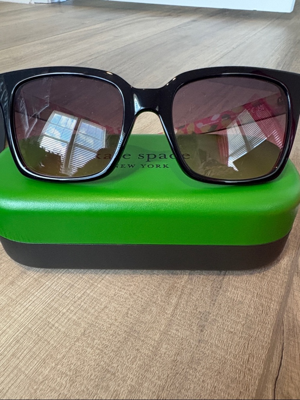 kate spade Glossy Black Square Sunglasses with Gradient Pink Smoke Lenses - Picture 11 of 11